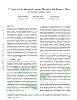 A Priority Map for Vision-and-Language Navigation with Trajectory Plans
  and Feature-Location Cues