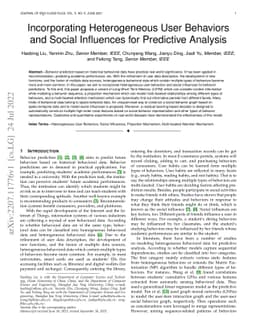 Incorporating Heterogeneous User Behaviors and Social Influences for
  Predictive Analysis