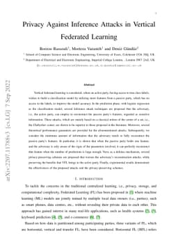 Privacy Against Inference Attacks in Vertical Federated Learning