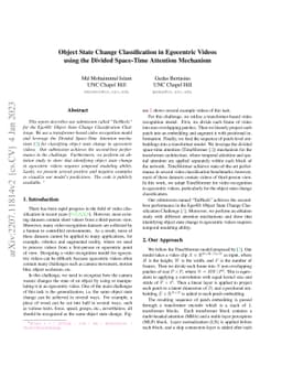 Object State Change Classification in Egocentric Videos using the
  Divided Space-Time Attention Mechanism