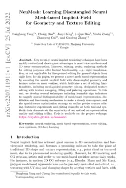 NeuMesh: Learning Disentangled Neural Mesh-based Implicit Field for
  Geometry and Texture Editing
