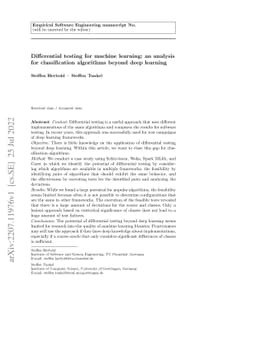 Differential testing for machine learning: an analysis for
  classification algorithms beyond deep learning