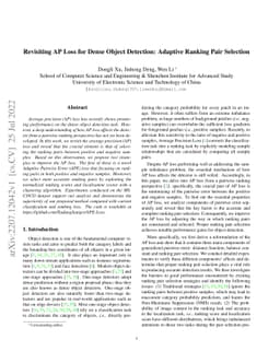 Revisiting AP Loss for Dense Object Detection: Adaptive Ranking Pair
  Selection