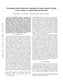 Personalised Robot Behaviour Modelling for Robot-Assisted Therapy in the
  Context of Autism Spectrum Disorder