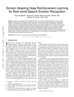Domain Adapting Deep Reinforcement Learning for Real-world Speech
  Emotion Recognition