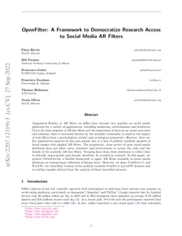 OpenFilter: A Framework to Democratize Research Access to Social Media
  AR Filters