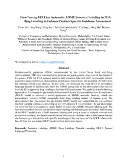 Fine-Tuning BERT for Automatic ADME Semantic Labeling in FDA Drug
  Labeling to Enhance Product-Specific Guidance Assessment