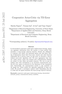 Cooperative Actor-Critic via TD Error Aggregation