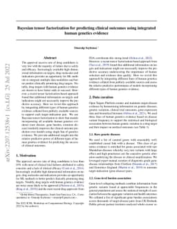 Bayesian tensor factorization for predicting clinical outcomes using
  integrated human genetics evidence