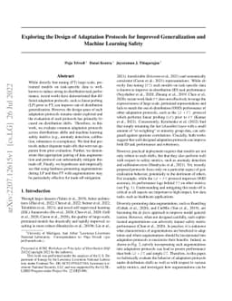 Exploring the Design of Adaptation Protocols for Improved Generalization
  and Machine Learning Safety