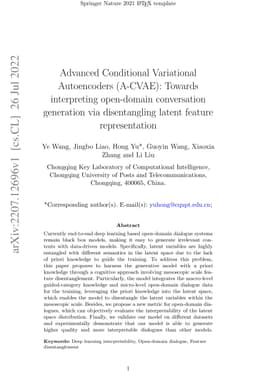 Advanced Conditional Variational Autoencoders (A-CVAE): Towards
  interpreting open-domain conversation generation via disentangling latent
  feature representation