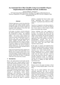 An Automated News Bias Classifier Using Caenorhabditis Elegans Inspired
  Recursive Feedback Network Architecture