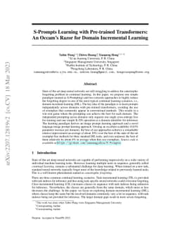 S-Prompts Learning with Pre-trained Transformers: An Occam's Razor for
  Domain Incremental Learning