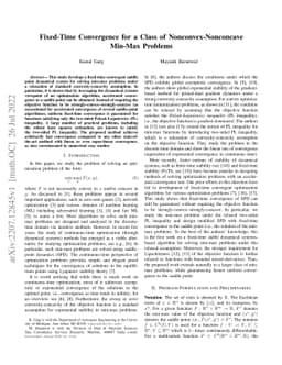 Fixed-Time Convergence for a Class of Nonconvex-Nonconcave Min-Max
  Problems