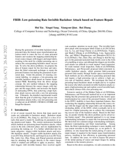 FRIB: Low-poisoning Rate Invisible Backdoor Attack based on Feature
  Repair