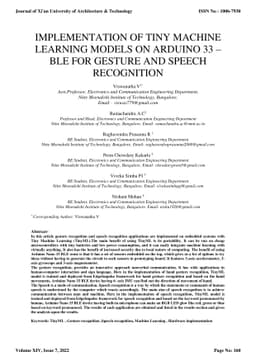 Implementation Of Tiny Machine Learning Models On Arduino 33 BLE For
  Gesture And Speech Recognition
