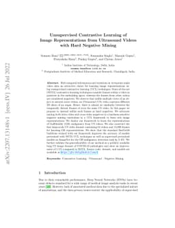 Unsupervised Contrastive Learning of Image Representations from
  Ultrasound Videos with Hard Negative Mining