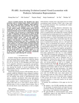 PI-ARS: Accelerating Evolution-Learned Visual-Locomotion with Predictive
  Information Representations