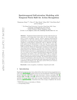 Spatiotemporal Self-attention Modeling with Temporal Patch Shift for
  Action Recognition