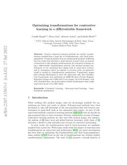 Optimizing transformations for contrastive learning in a differentiable
  framework