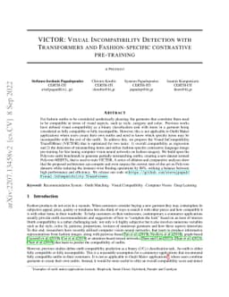 VICTOR: Visual Incompatibility Detection with Transformers and
  Fashion-specific contrastive pre-training