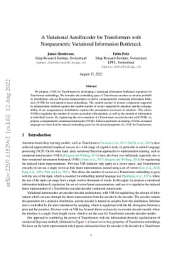 A Variational AutoEncoder for Transformers with Nonparametric
  Variational Information Bottleneck