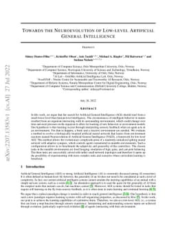 Towards the Neuroevolution of Low-level Artificial General Intelligence