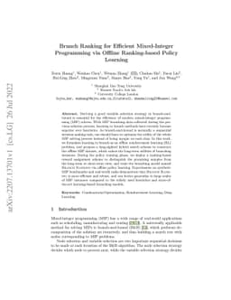 Branch Ranking for Efficient Mixed-Integer Programming via Offline
  Ranking-based Policy Learning