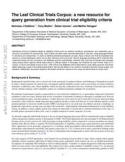 The Leaf Clinical Trials Corpus: a new resource for query generation
  from clinical trial eligibility criteria