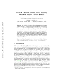 Look at Adjacent Frames: Video Anomaly Detection without Offline
  Training