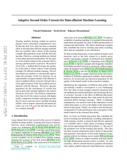 Adaptive Second Order Coresets for Data-efficient Machine Learning