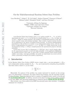 On the Multidimensional Random Subset Sum Problem
