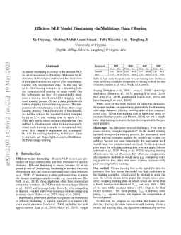 Efficient NLP Model Finetuning via Multistage Data Filtering