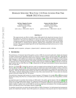Domain Specific Wav2vec 2.0 Fine-tuning For The SE&R 2022 Challenge