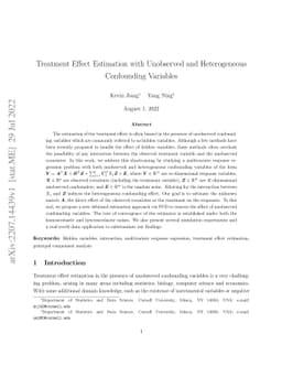 Treatment Effect Estimation with Unobserved and Heterogeneous
  Confounding Variables