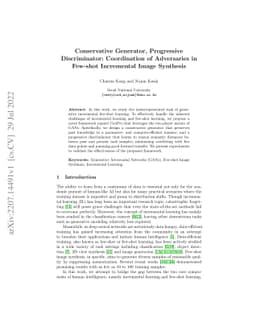 Conservative Generator, Progressive Discriminator: Coordination of
  Adversaries in Few-shot Incremental Image Synthesis