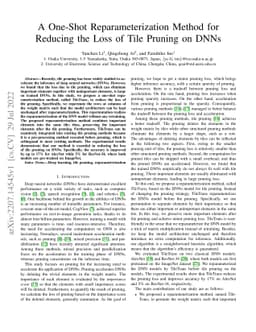 A One-Shot Reparameterization Method for Reducing the Loss of Tile
  Pruning on DNNs