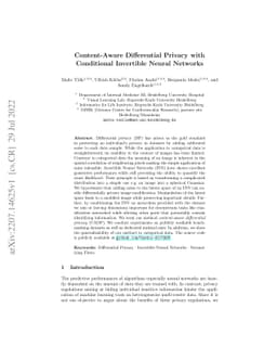 Content-Aware Differential Privacy with Conditional Invertible Neural
  Networks