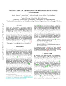 Forensic License Plate Recognition with Compression-Informed
  Transformers