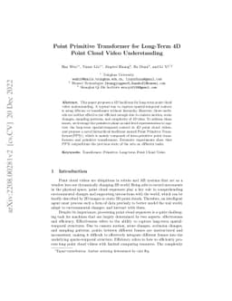 Point Primitive Transformer for Long-Term 4D Point Cloud Video
  Understanding