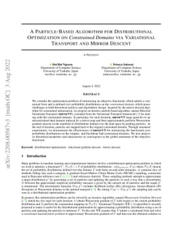 A Particle-Based Algorithm for Distributional Optimization on
  \textit{Constrained Domains} via Variational Transport and Mirror Descent