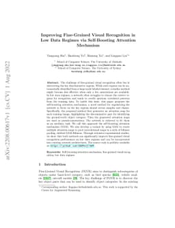 Improving Fine-Grained Visual Recognition in Low Data Regimes via
  Self-Boosting Attention Mechanism