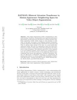 BATMAN: Bilateral Attention Transformer in Motion-Appearance Neighboring
  Space for Video Object Segmentation
