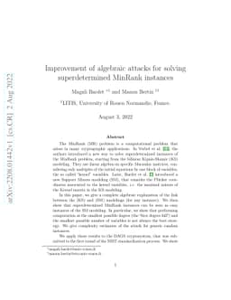 Improvement of algebraic attacks for solving superdetermined MinRank
  instances