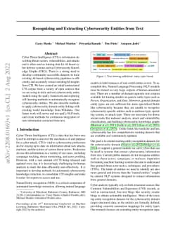 Recognizing and Extracting Cybersecurtity-relevant Entities from Text