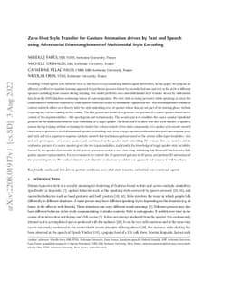 Zero-Shot Style Transfer for Gesture Animation driven by Text and Speech
  using Adversarial Disentanglement of Multimodal Style Encoding