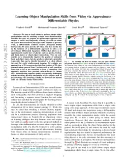 Learning Object Manipulation Skills from Video via Approximate
  Differentiable Physics