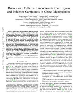 Robots with Different Embodiments Can Express and Influence Carefulness
  in Object Manipulation