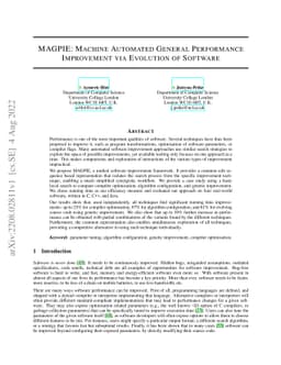 MAGPIE: Machine Automated General Performance Improvement via Evolution
  of Software