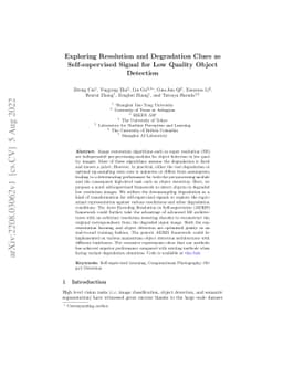 Exploring Resolution and Degradation Clues as Self-supervised Signal for
  Low Quality Object Detection